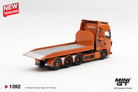 Thumbnail for PRE-ORDER Mini GT 1:64 Scania 770S Hooklift Flatbed Orange MGT01392