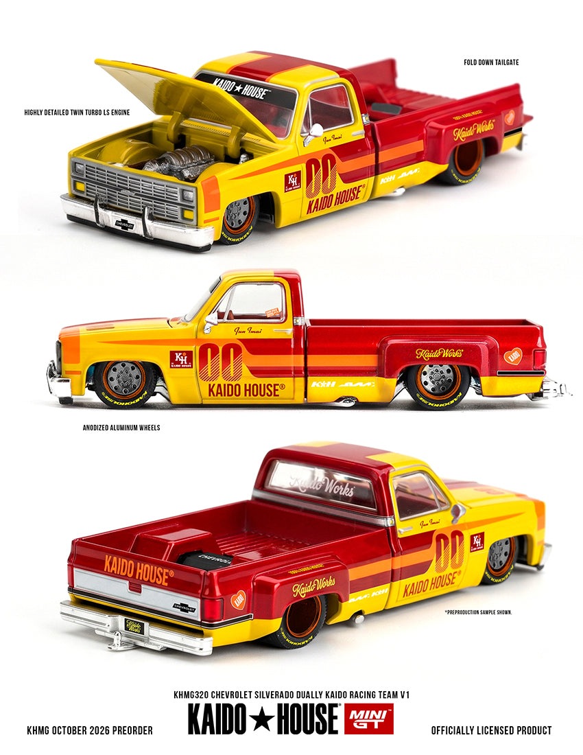 PRE-ORDER Mini GT x Kaido House 1:64 Chevrolet Silverado Dually Kaido Racing Team V1 KHMG0320