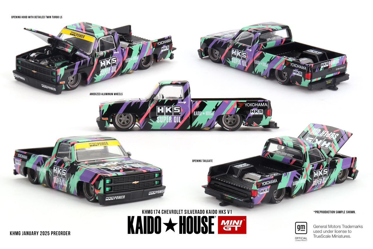 PRE-ORDER Mini GT x Kaido House 1:64 Chevrolet Silverado KAIDO HKS V1 KHMG174