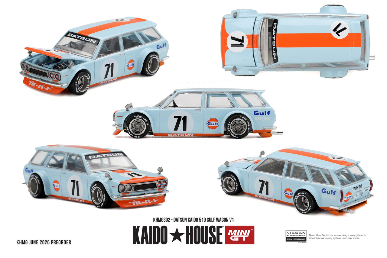 PRE-ORDER Mini GT x Kaido House 1:64 Datsun KAIDO 510 GULF Wagon V1 KHMG302