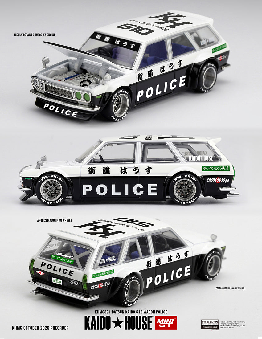 PRE-ORDER Mini GT x Kaido House 1:64 Datsun KAIDO 510 Wagon Police KHMG0321