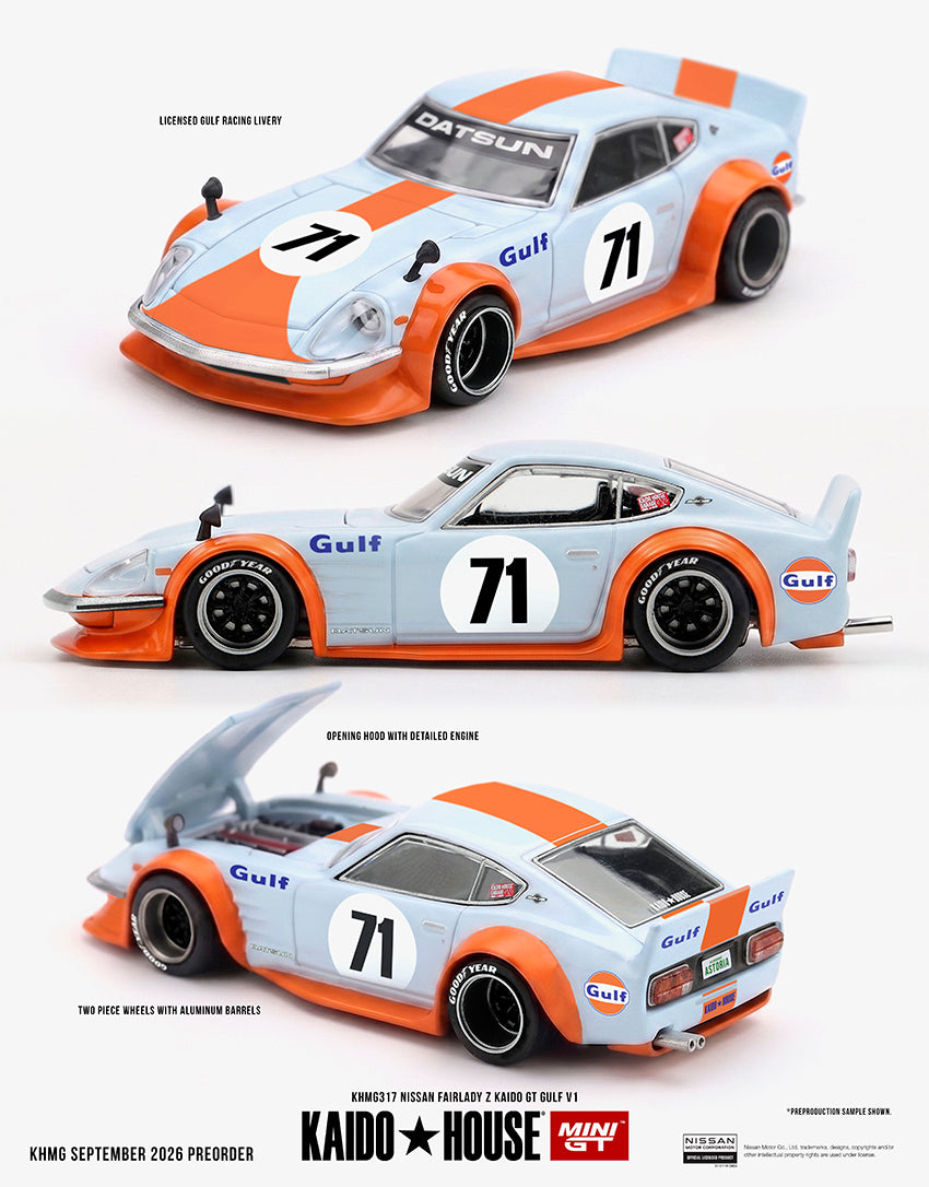 PRE-ORDER Mini GT x Kaido House 1:64 Nissan Fairlady Z Kaido GT GULF V1 KHMG317