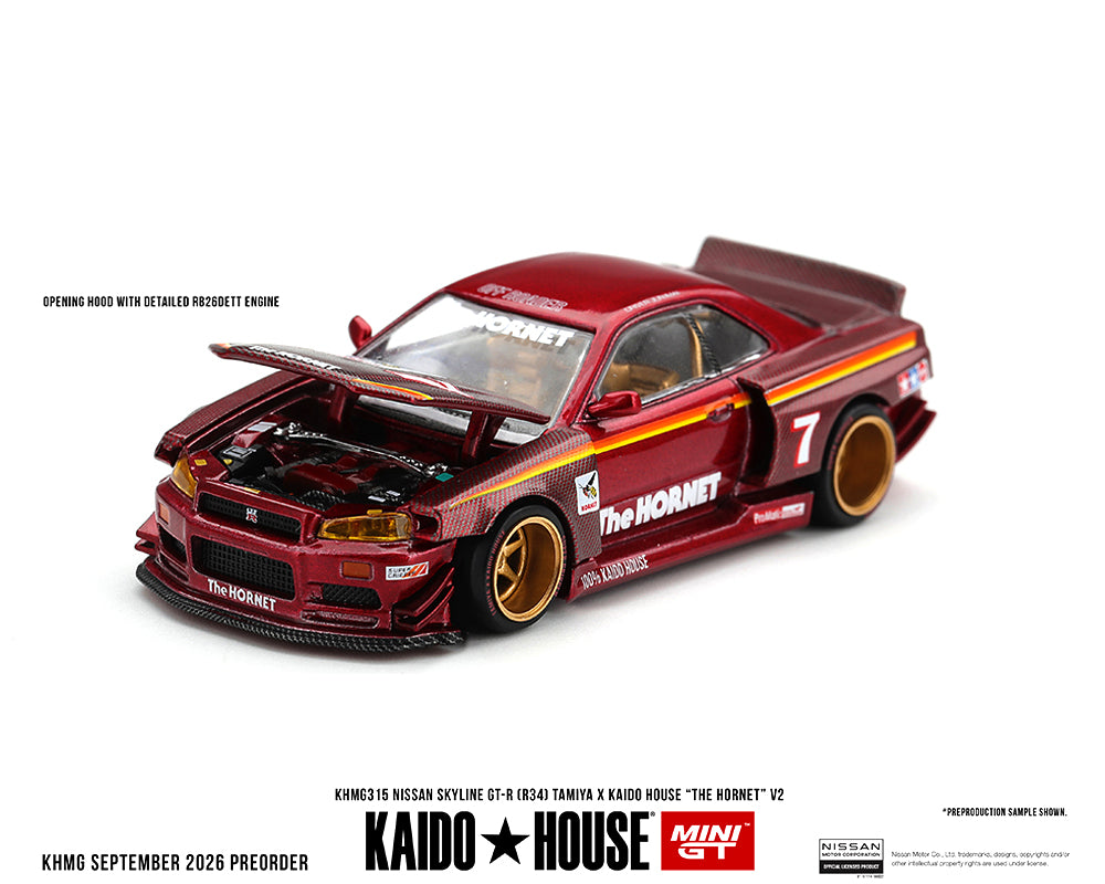 PRE-ORDER Mini GT x Kaido House 1:64 Nissan Skyline GT-R R34 TAMIYA x KAIDO HOUSE "The Hornet" V2 KHMG315