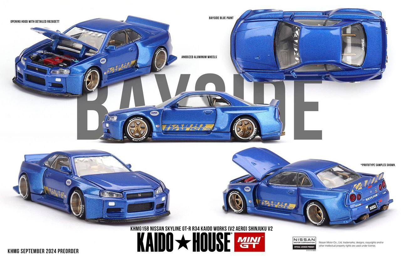 PRE-ORDER Mini GT x Kaido House 1:64 Nissan Skyline GT-R R34 Kaido Works V2 Aero SHINJUKU V2 KHMG158