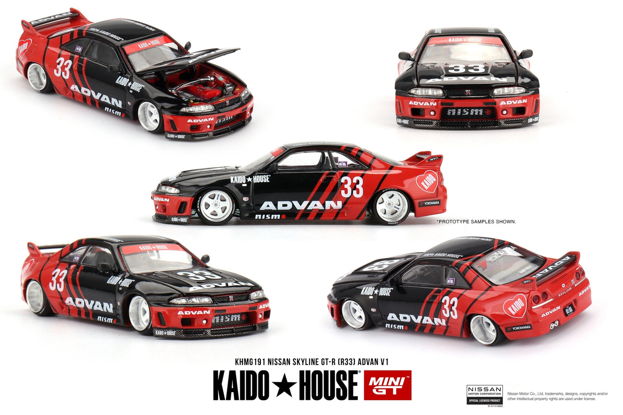 PRE-ORDER Mini GT x Kaido House 1:64 Nissan Skyline GT-R R33 Kaido Works ADVAN KHMG191