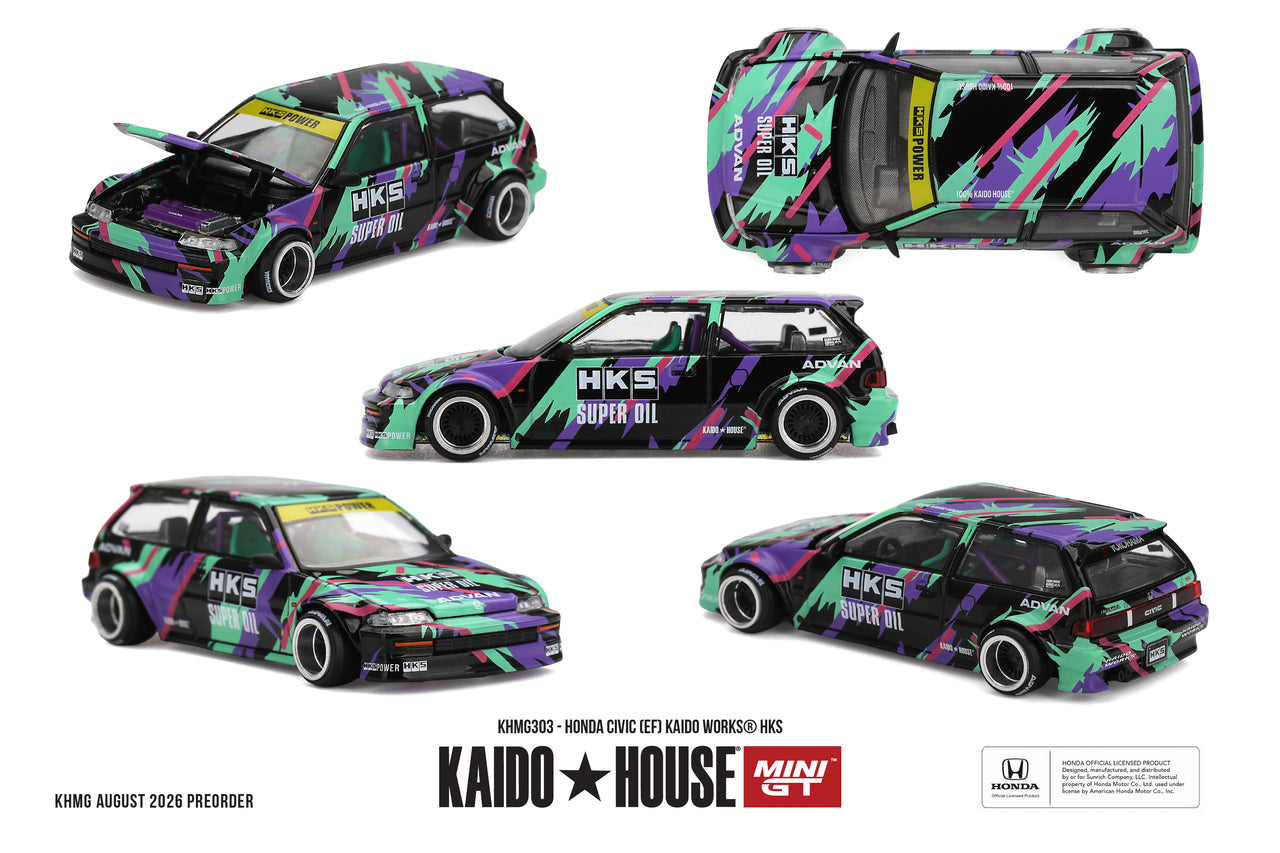 PRE-ORDER Mini GTx Kaido House 1:64 Honda Civic EF Kaido Works HKS KHMG303
