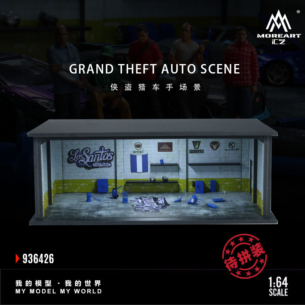 PRE-ORDER MoreArt 1:64 Diorama Grand Theft Auto Los Santos Customs Scene w/ Accessories