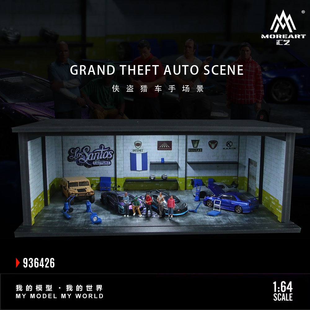PRE-ORDER MoreArt 1:64 Diorama Grand Theft Auto Los Santos Customs Scene w/ Accessories