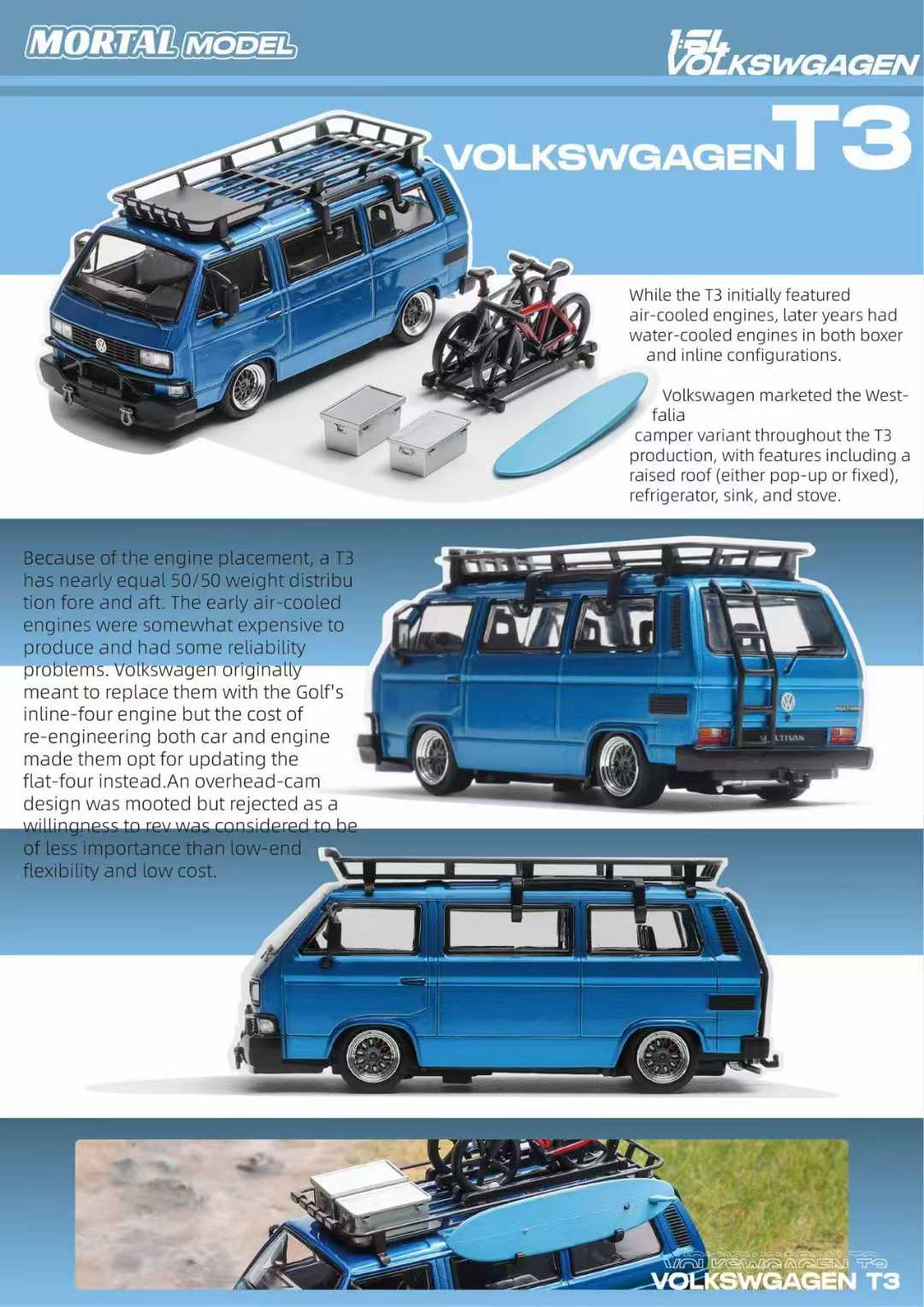 PRE-ORDER Mortal 1:64 VW T3 Lowrider w/ BBS Wheels Transparant Blue