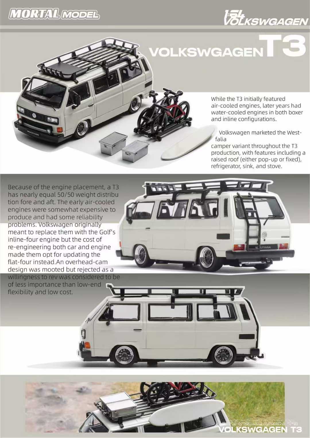 PRE-ORDER Mortal 1:64 VW T3 Lowrider w/ BBS Wheels Matte White