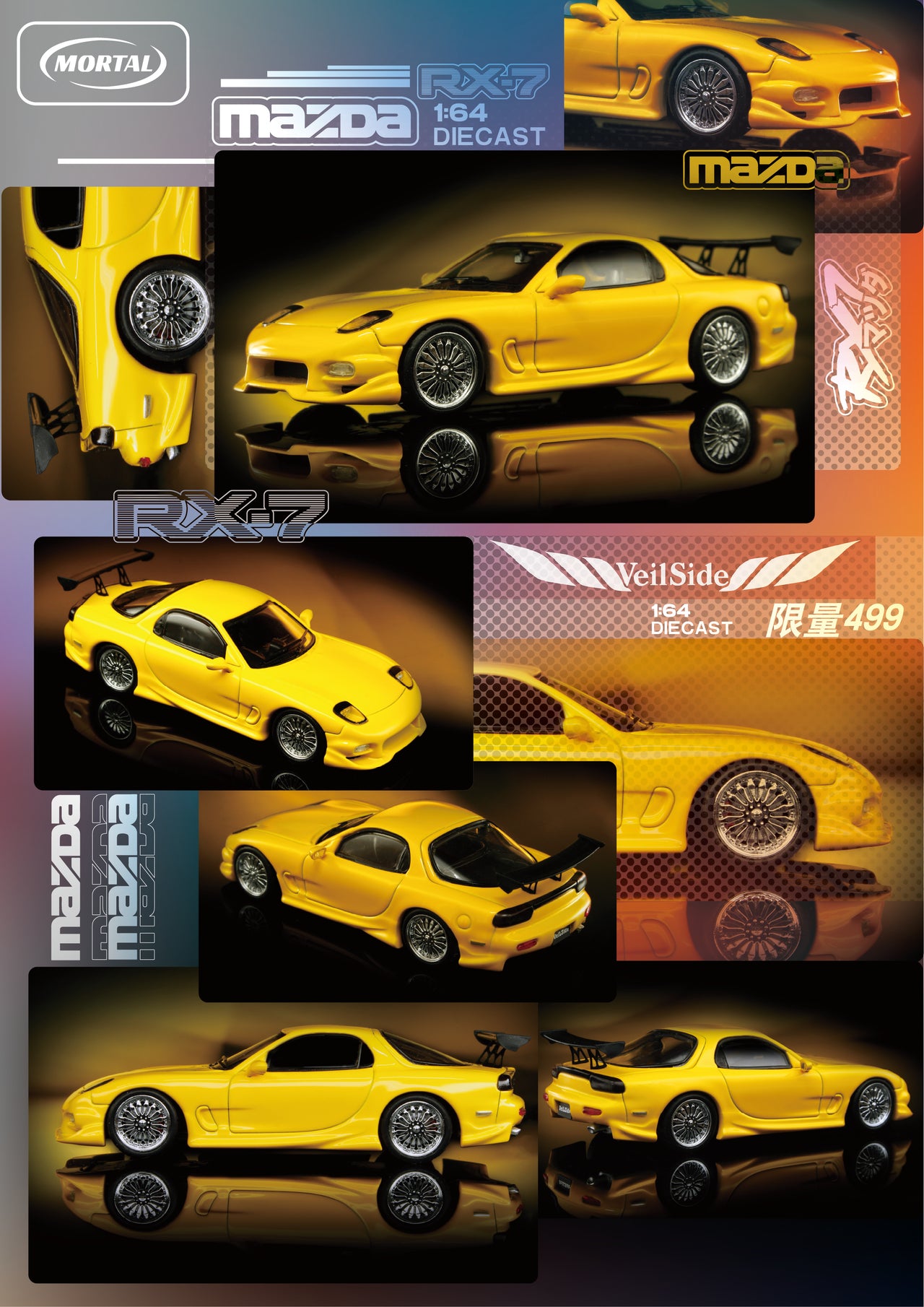 PRE-ORDER Mortal 1:64 Veilside Mazda RX7 GT WING Yellow