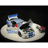 Thumbnail for PRE-ORDER PGM 1:64 Nissan GT-R R34 Z-Tune Silver with blue Stripe LUXURY PAUL WALKER