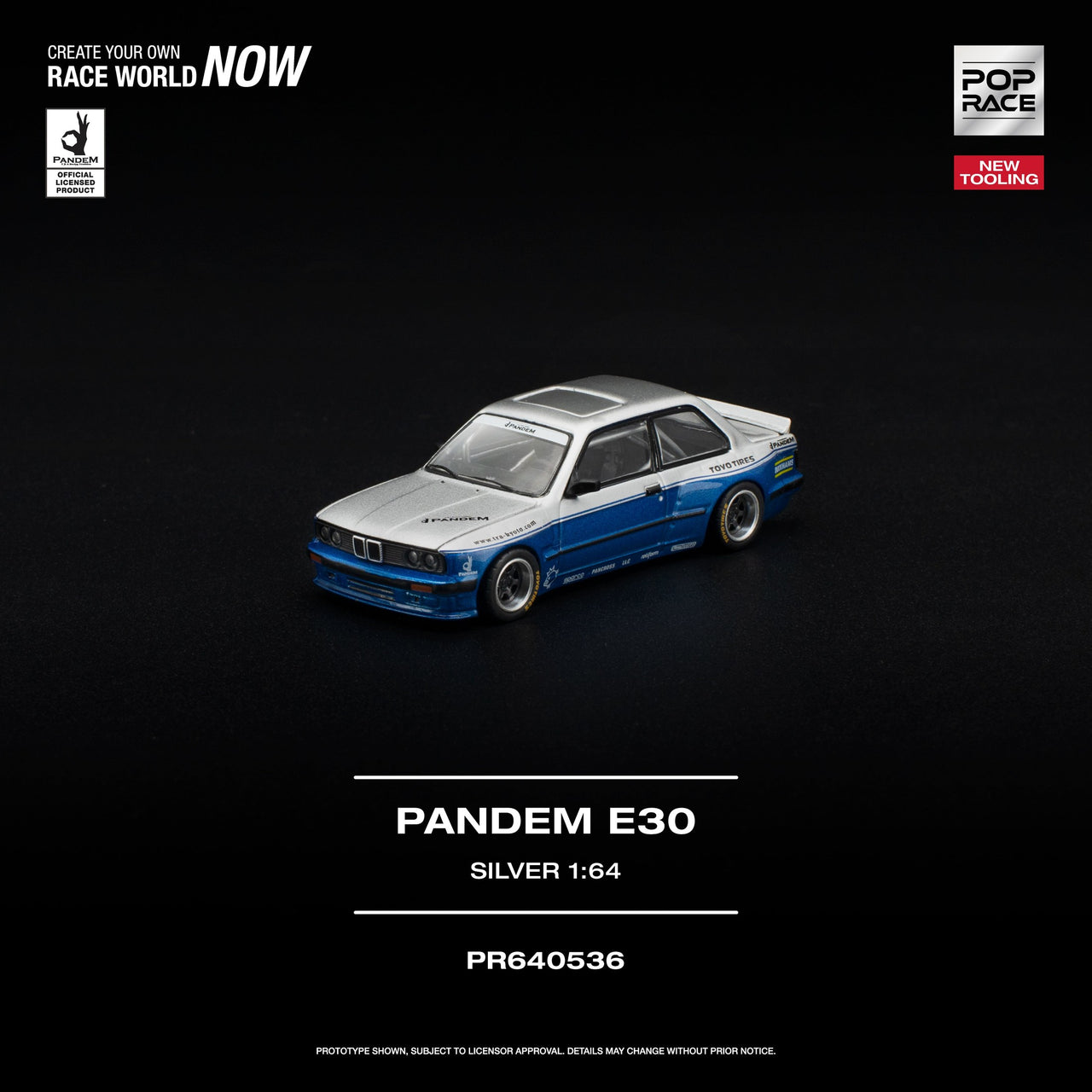 PRE-ORDER Pop Race 1:64 BMW PANDEM E30 SILVER NEW TOOLING