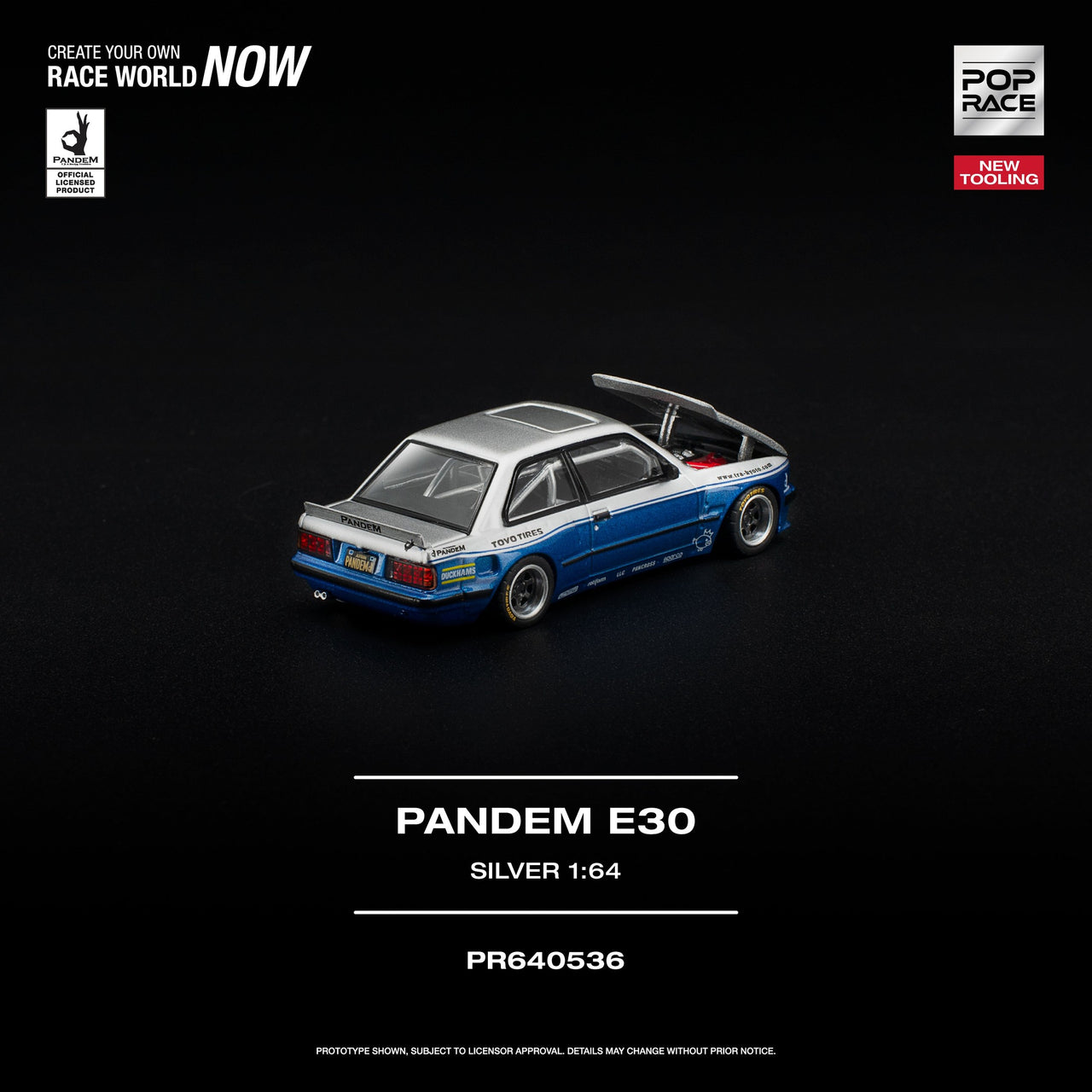 PRE-ORDER Pop Race 1:64 BMW PANDEM E30 SILVER NEW TOOLING