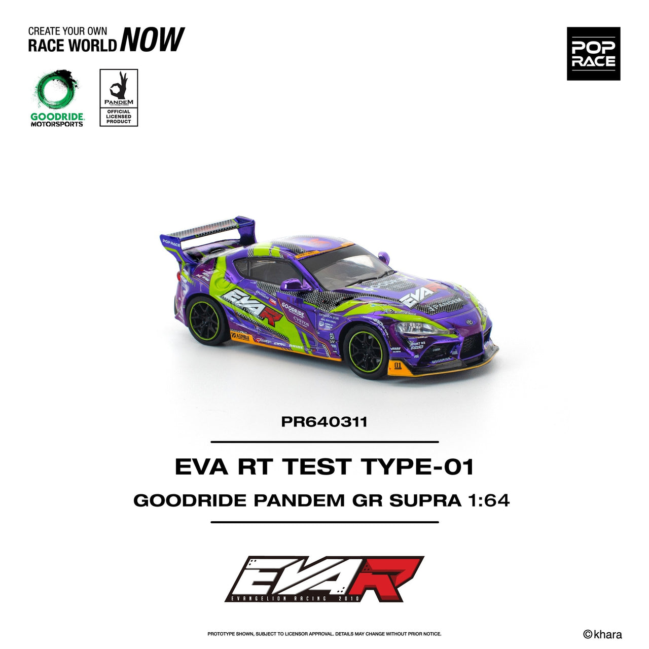 PRE-ORDER Pop Race 1:64 Goodride Pandem Toyota GR Supra EVA RT Test Type 01