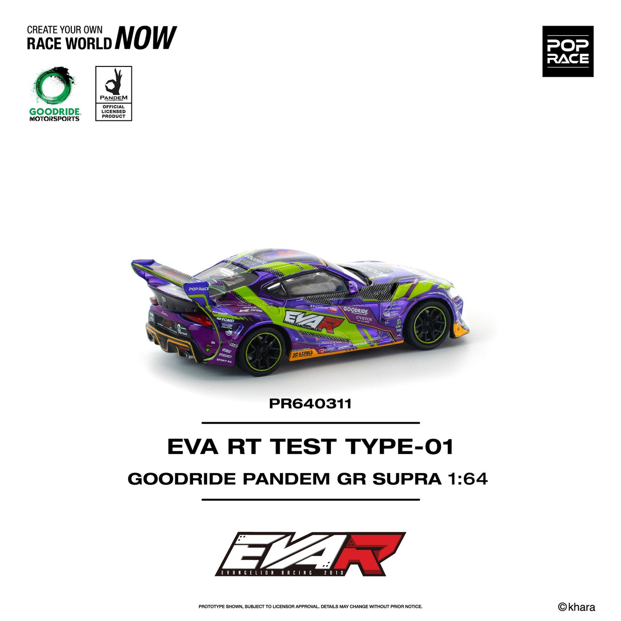 PRE-ORDER Pop Race 1:64 Goodride Pandem Toyota GR Supra EVA RT Test Type 01