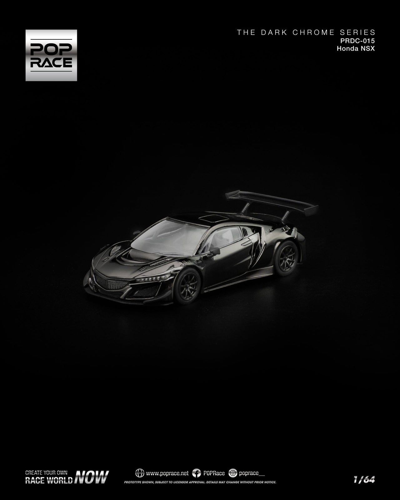 PRE-ORDER Pop Race 1:64 HONDA NSX GT3 EV022 DARK CHROME