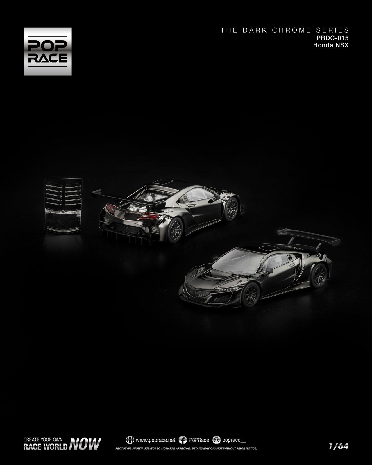 PRE-ORDER Pop Race 1:64 HONDA NSX GT3 EV022 DARK CHROME