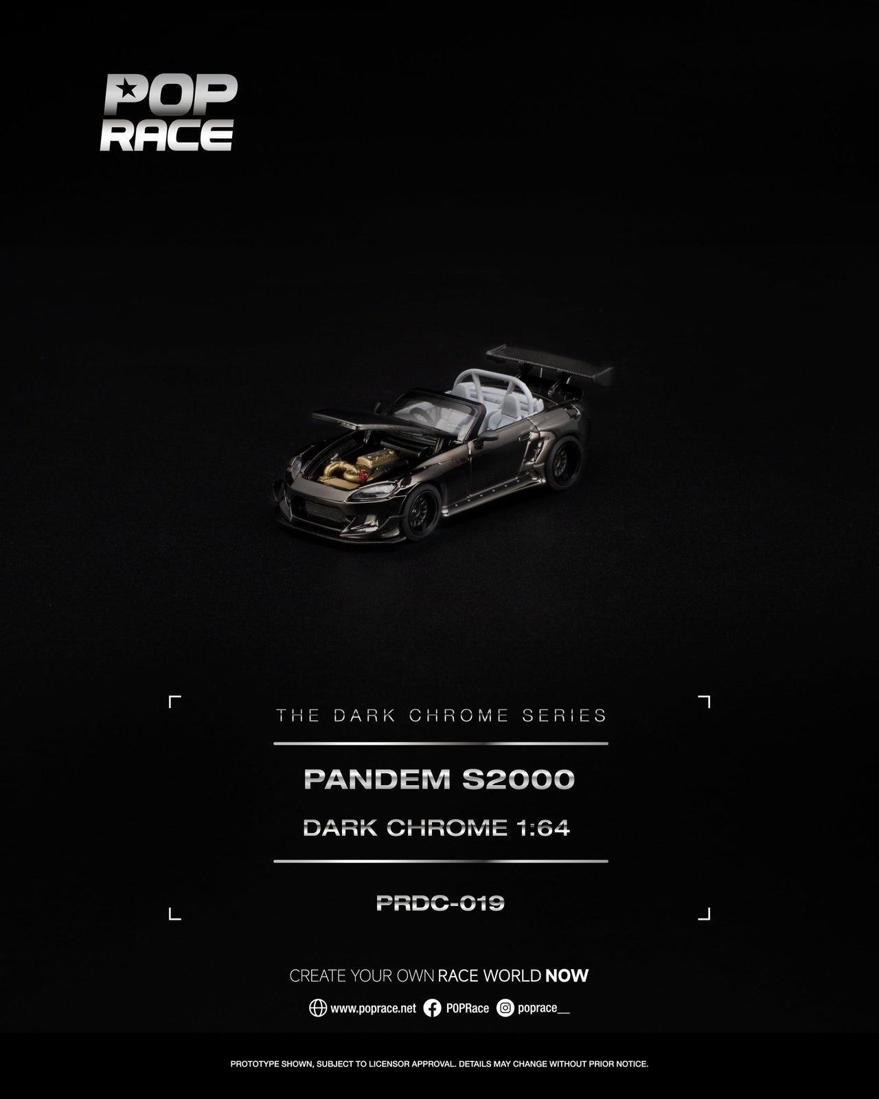 PRE-ORDER Pop Race 1:64 Honda PANDEM S2000 DARK CHROME