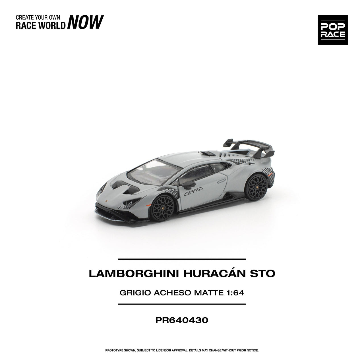 PRE-ORDER Pop Race 1:64 LAMBORGHINI HURACAN STO GRIGIO ACHESO MATTE