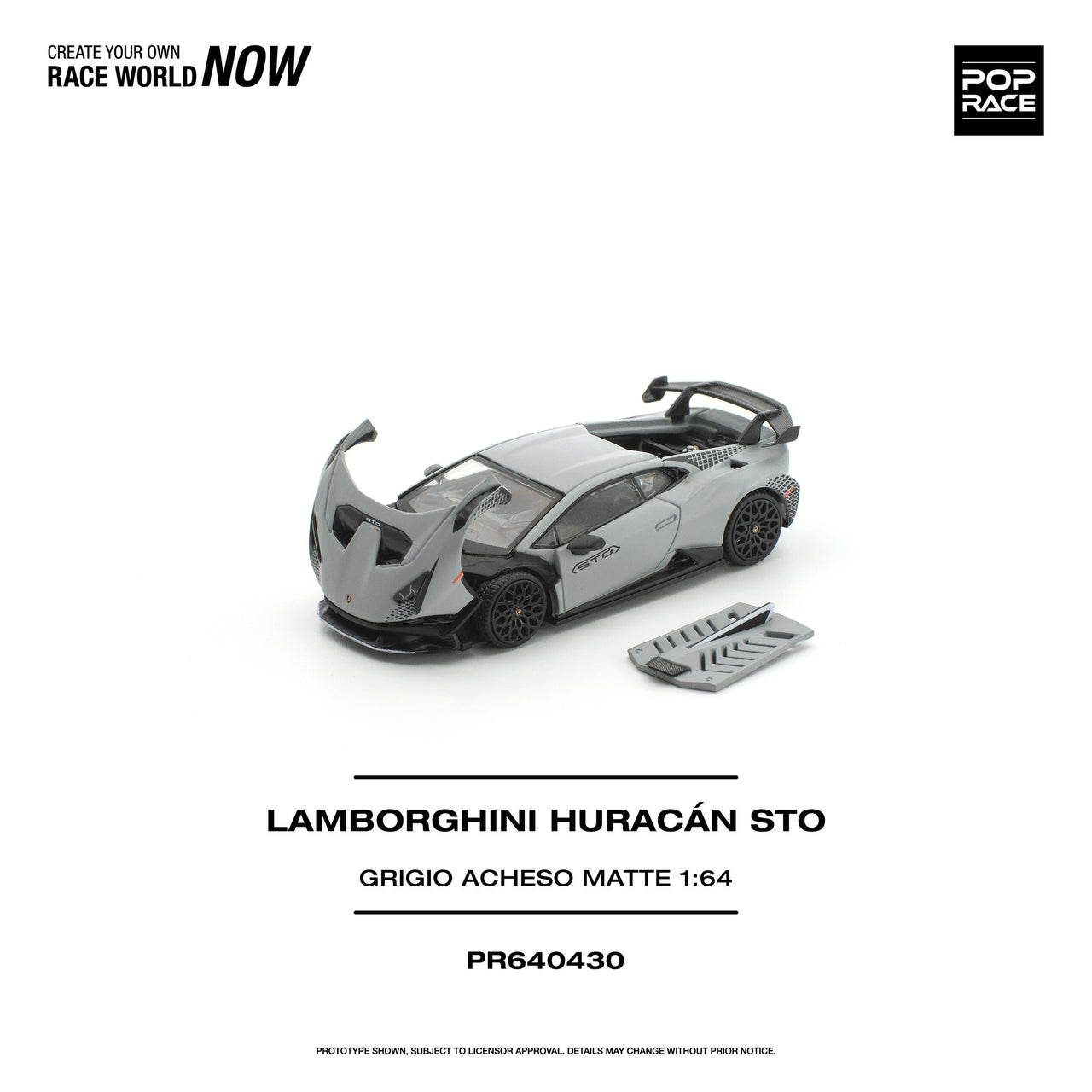 PRE-ORDER Pop Race 1:64 LAMBORGHINI HURACAN STO GRIGIO ACHESO MATTE