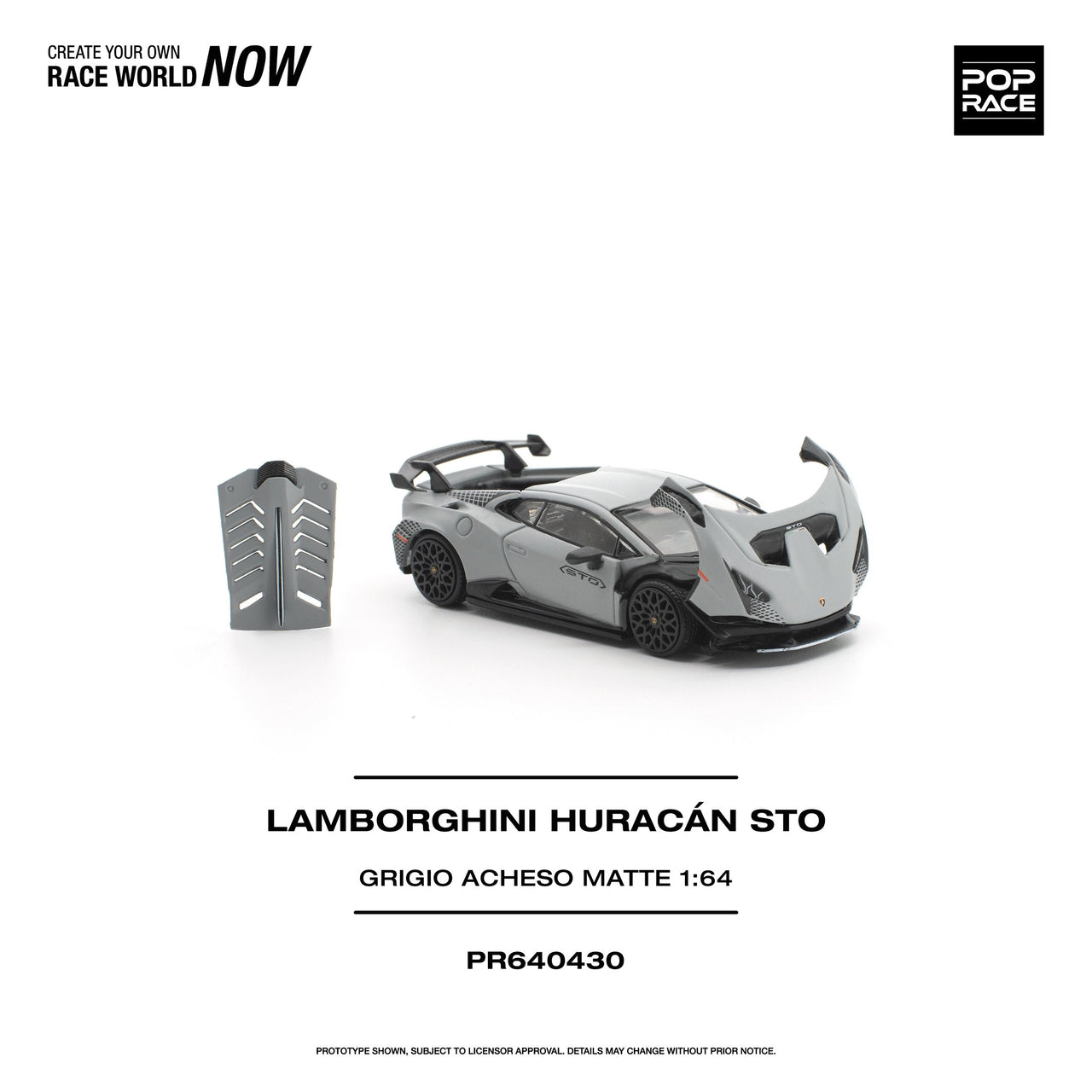 PRE-ORDER Pop Race 1:64 LAMBORGHINI HURACAN STO GRIGIO ACHESO MATTE