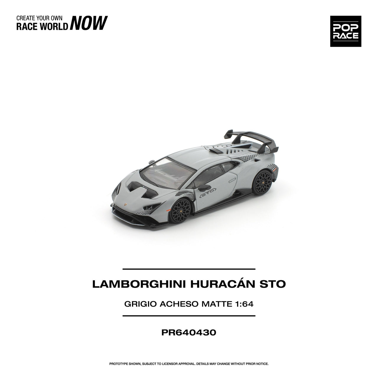 PRE-ORDER Pop Race 1:64 LAMBORGHINI HURACAN STO GRIGIO ACHESO MATTE