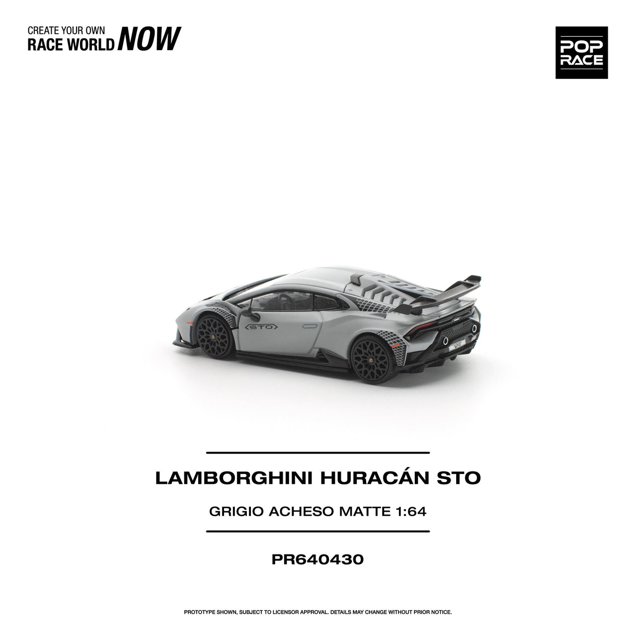 PRE-ORDER Pop Race 1:64 LAMBORGHINI HURACAN STO GRIGIO ACHESO MATTE