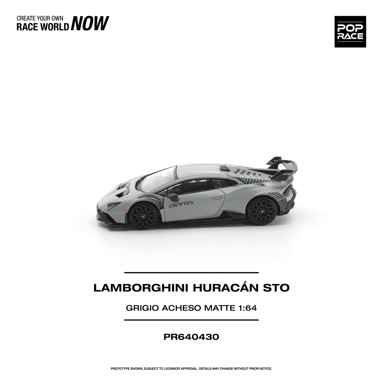 PRE-ORDER Pop Race 1:64 LAMBORGHINI HURACAN STO GRIGIO ACHESO MATTE