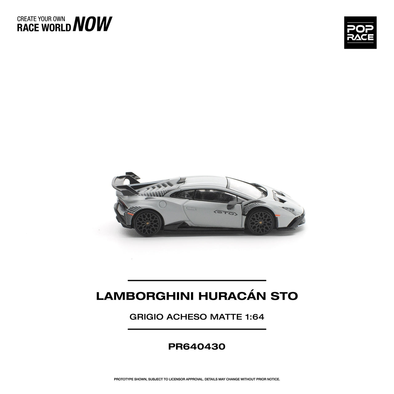 PRE-ORDER Pop Race 1:64 LAMBORGHINI HURACAN STO GRIGIO ACHESO MATTE