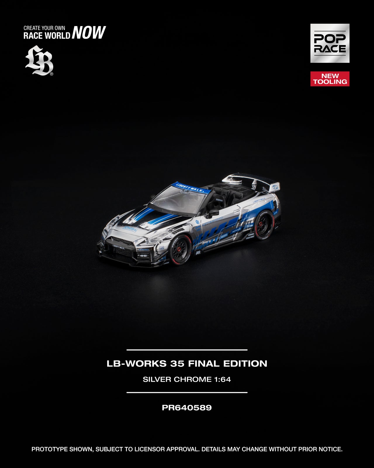 PRE-ORDER Pop Race 1:64 LB-WORKS 35 FINAL EDITION SILVER CHROME NEW TOOLING
