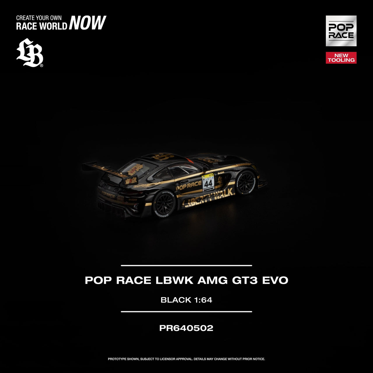 PRE-ORDER Pop Race 1:64 LBWK AMG GT3 EVO BLACK NEW TOOLING