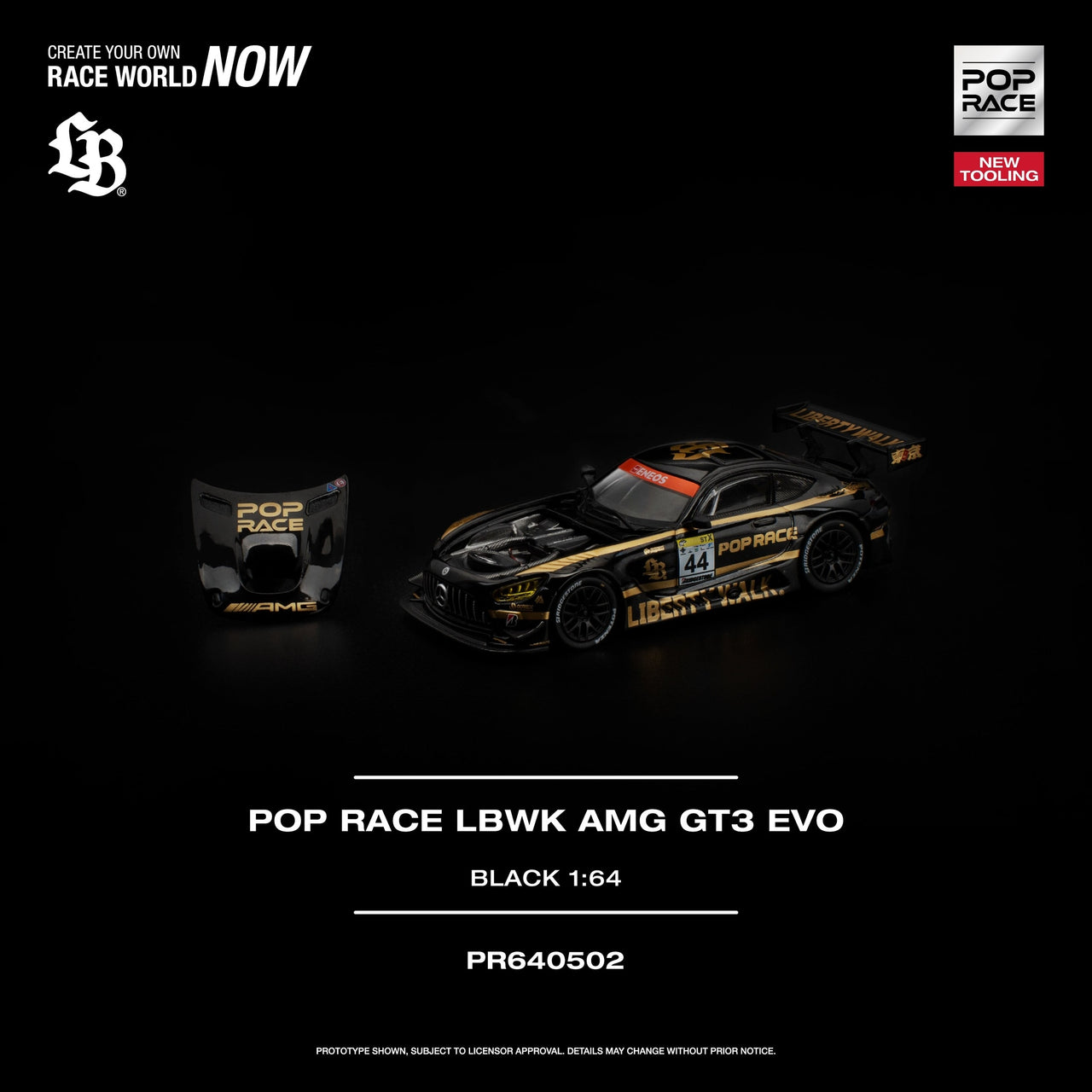 PRE-ORDER Pop Race 1:64 LBWK AMG GT3 EVO BLACK NEW TOOLING