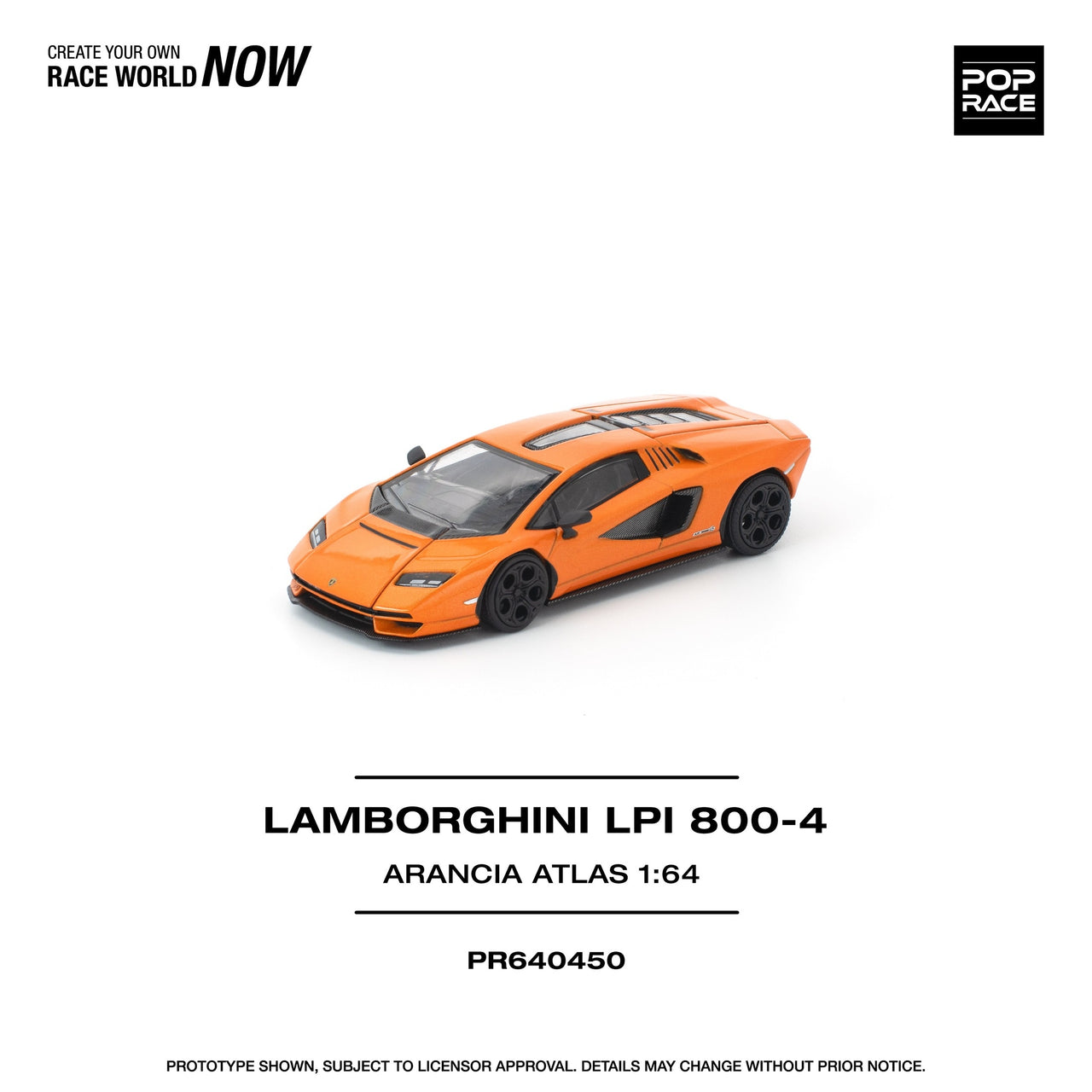 PRE-ORDER Pop Race 1:64 Lamborghini COUNTACH LP1 800-4 ARANCIA ATLAS