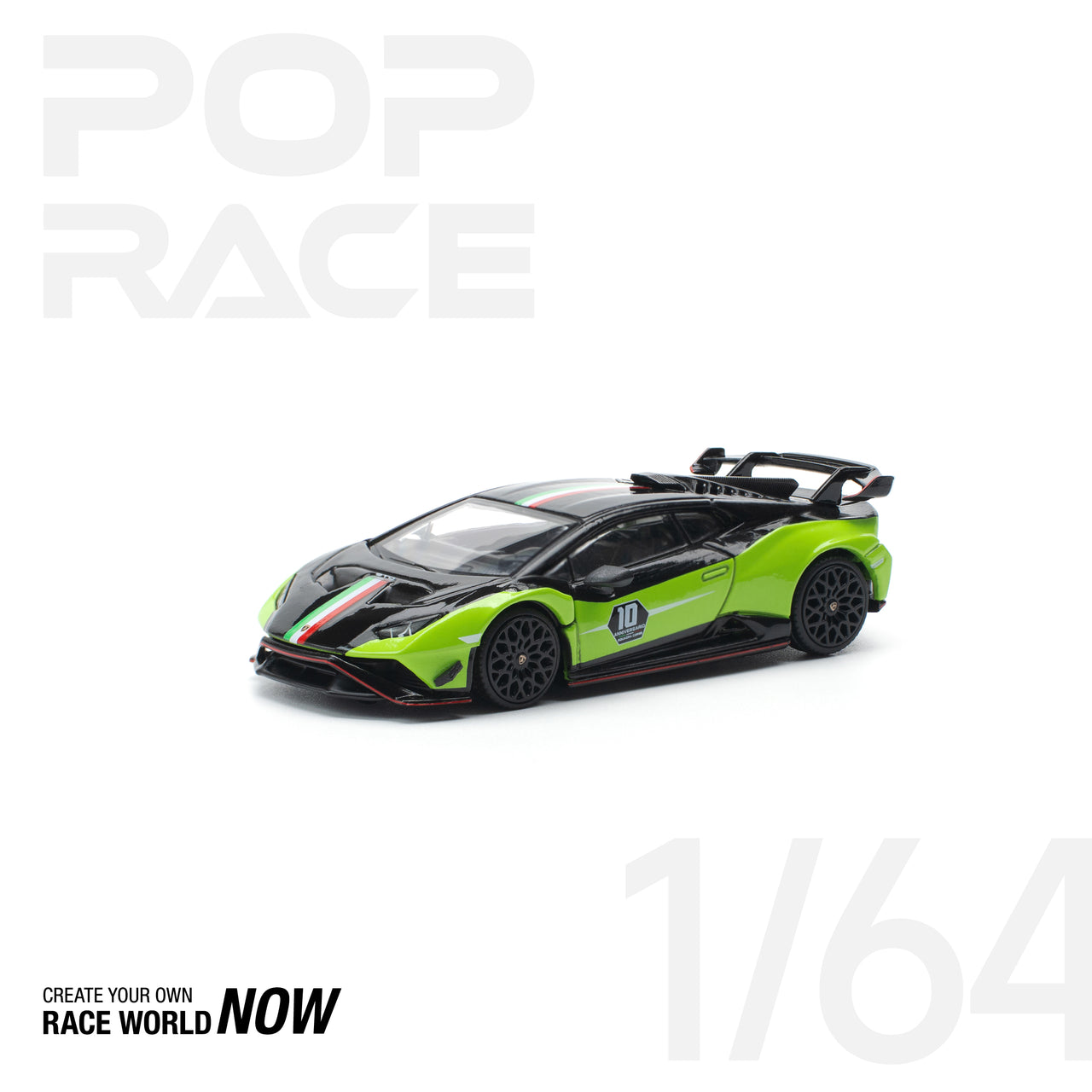 PRE-ORDER Pop Race 1:64 Lamborghini Huracan STO LP640-2 10 ANNIVERSARIO - GREEN/BLACK