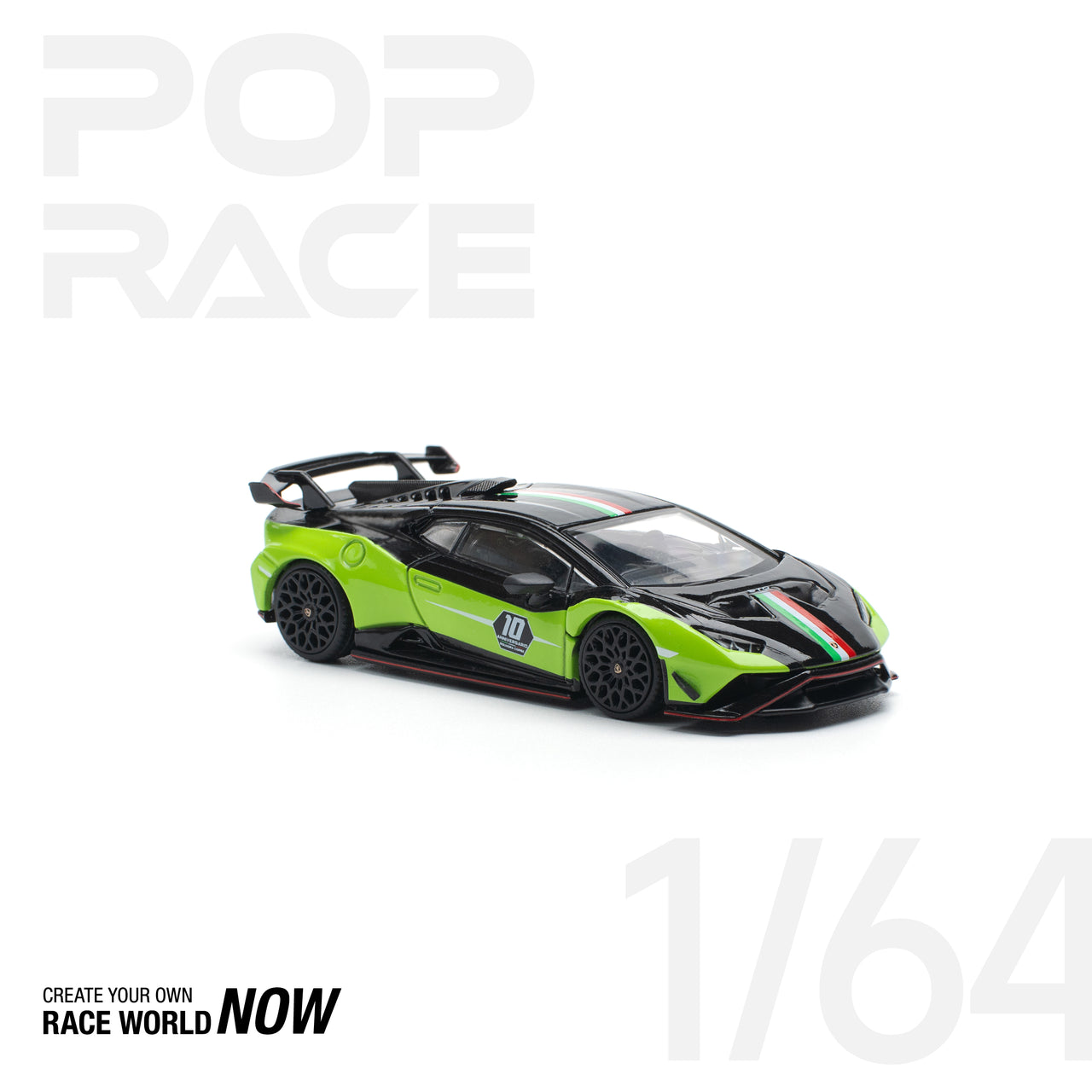 PRE-ORDER Pop Race 1:64 Lamborghini Huracan STO LP640-2 10 ANNIVERSARIO - GREEN/BLACK