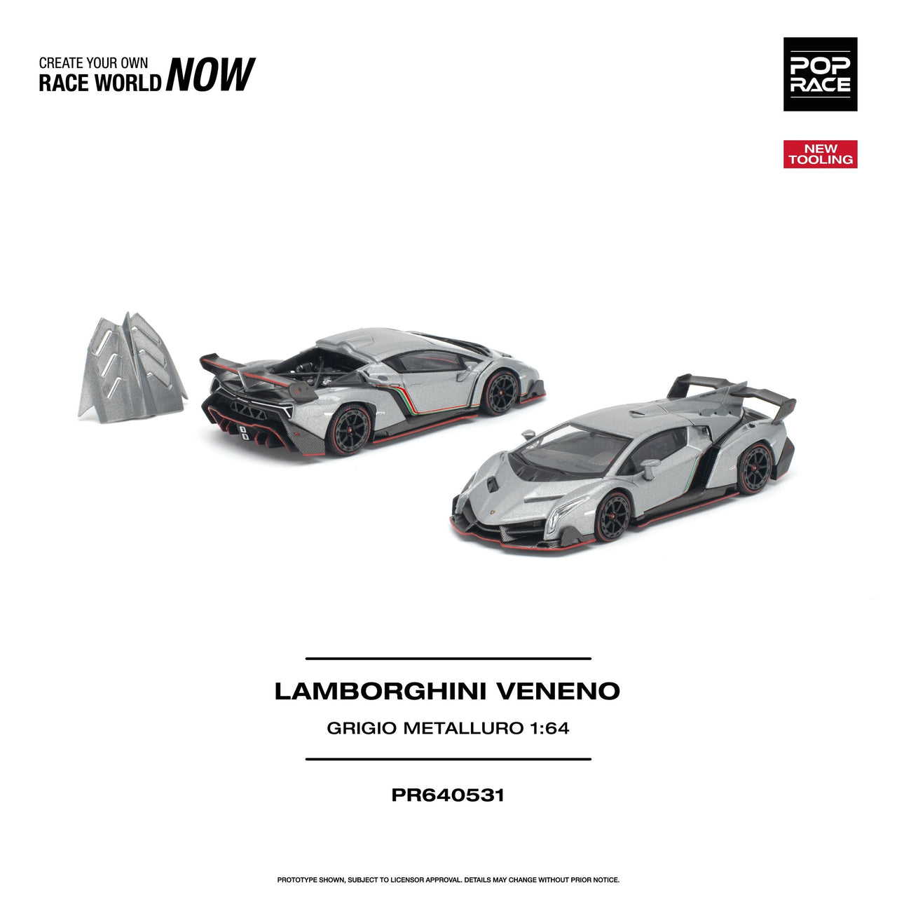 PRE-ORDER Pop Race 1:64 Lamborghini Veneno Grigio Metalluro