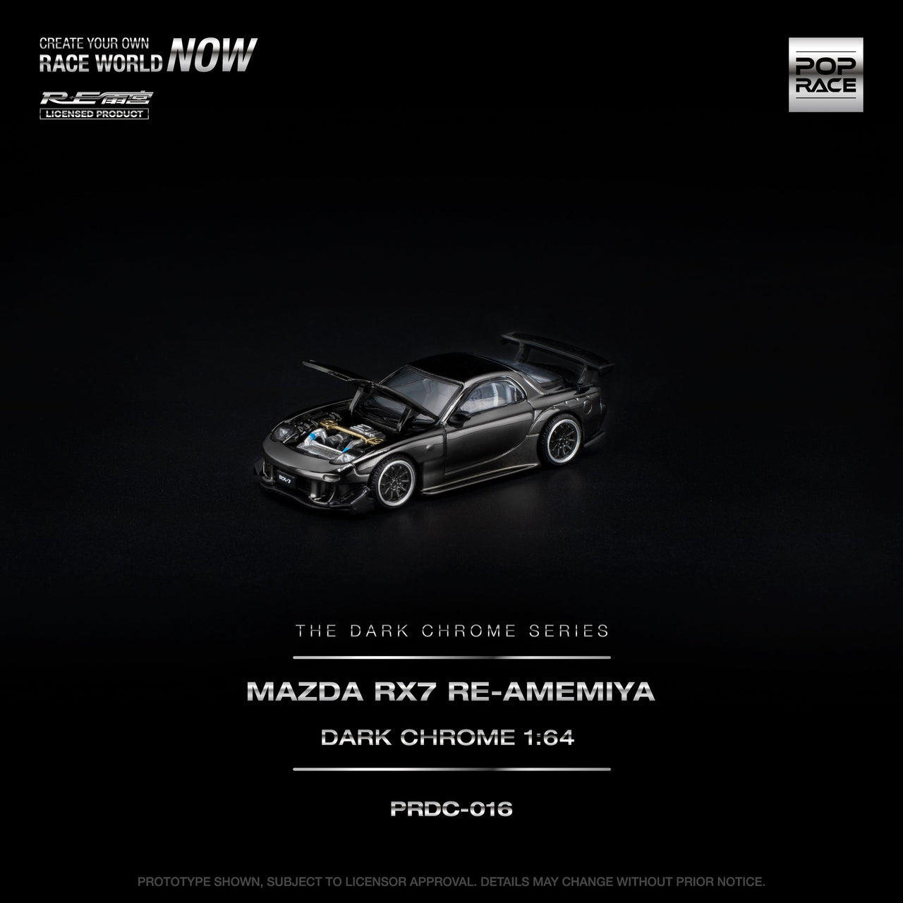 PRE-ORDER Pop Race 1:64 MAZDA RX-7 RE-AMEMIYA DARK CHROME