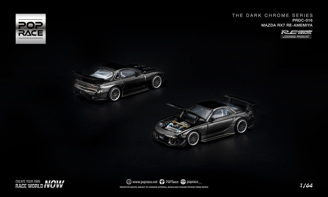 PRE-ORDER Pop Race 1:64 MAZDA RX-7 RE-AMEMIYA DARK CHROME