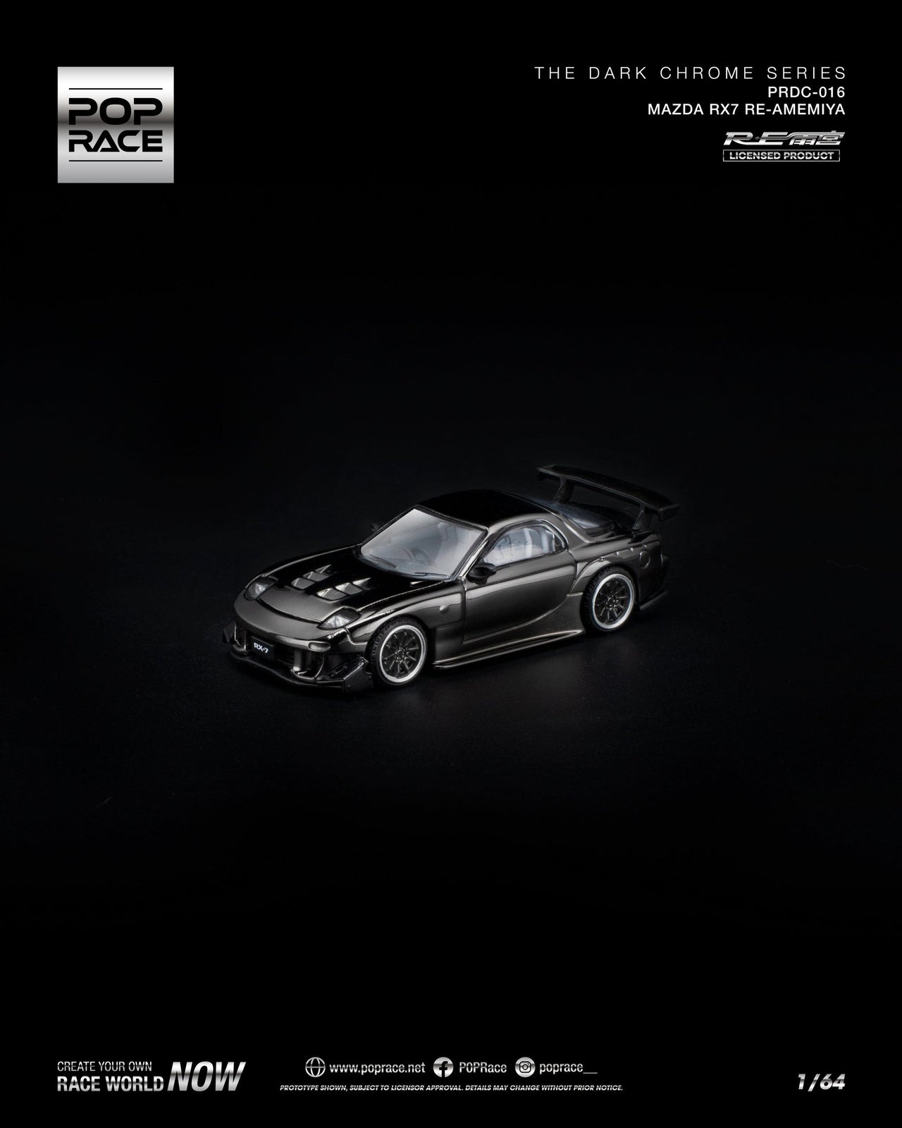 PRE-ORDER Pop Race 1:64 MAZDA RX-7 RE-AMEMIYA DARK CHROME