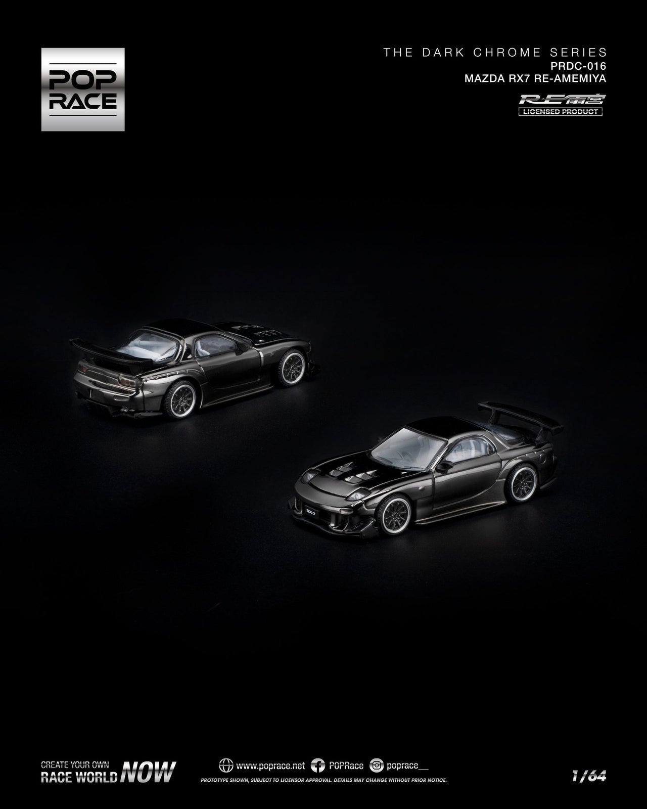 PRE-ORDER Pop Race 1:64 MAZDA RX-7 RE-AMEMIYA DARK CHROME