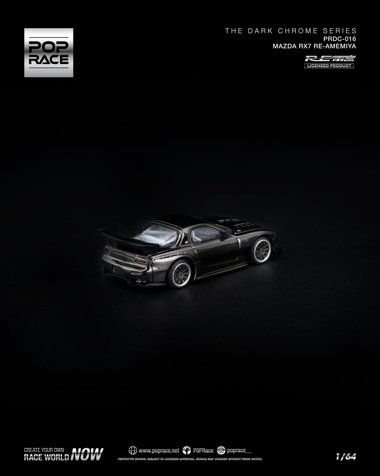 PRE-ORDER Pop Race 1:64 MAZDA RX-7 RE-AMEMIYA DARK CHROME