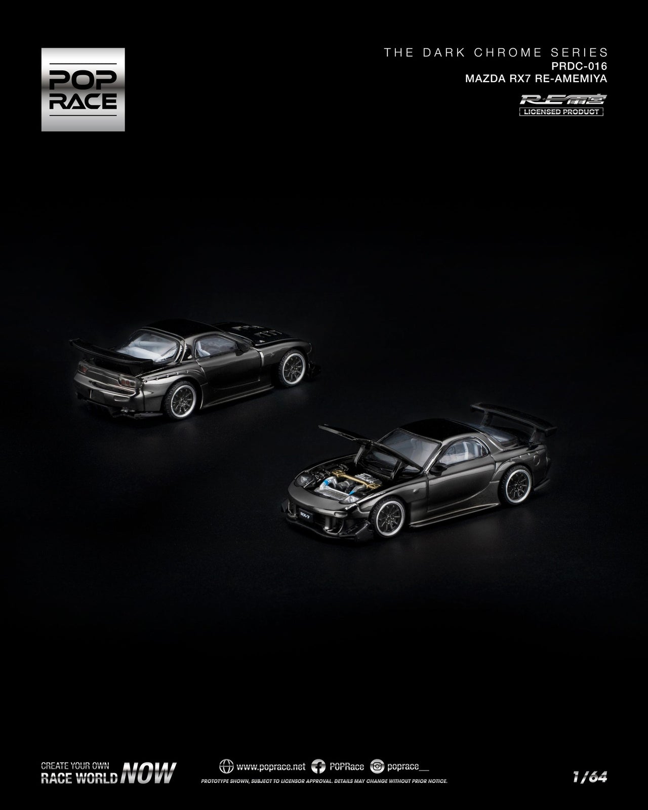 PRE-ORDER Pop Race 1:64 MAZDA RX-7 RE-AMEMIYA DARK CHROME