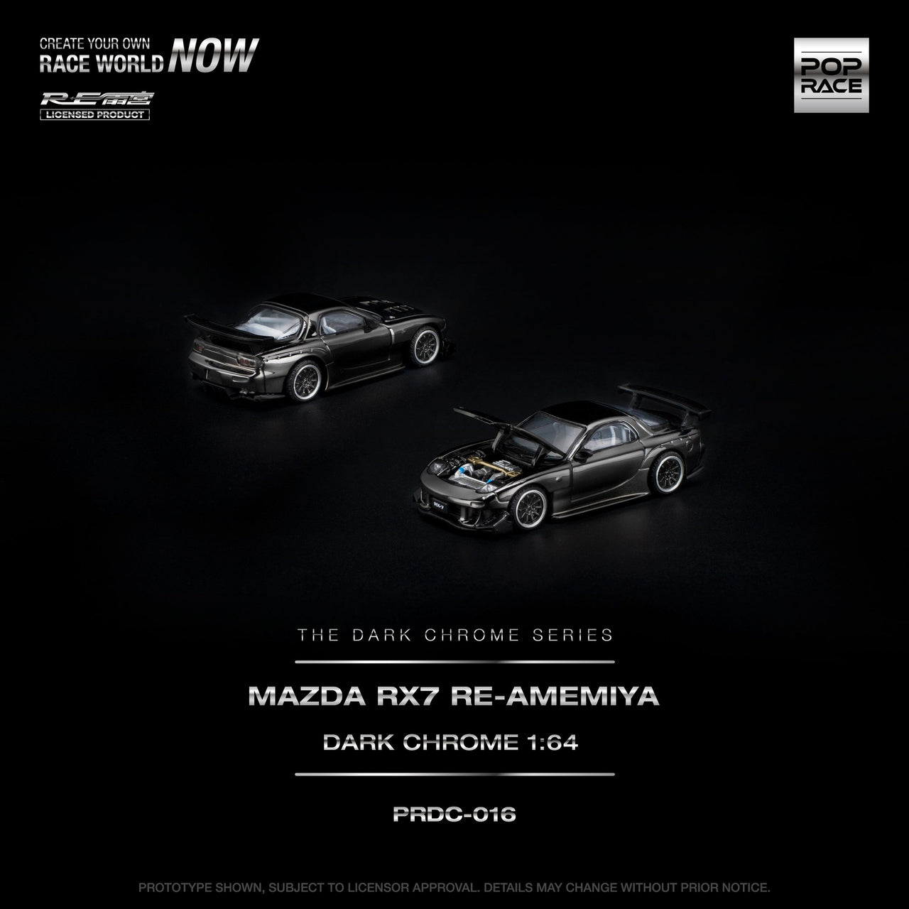 PRE-ORDER Pop Race 1:64 MAZDA RX-7 RE-AMEMIYA DARK CHROME
