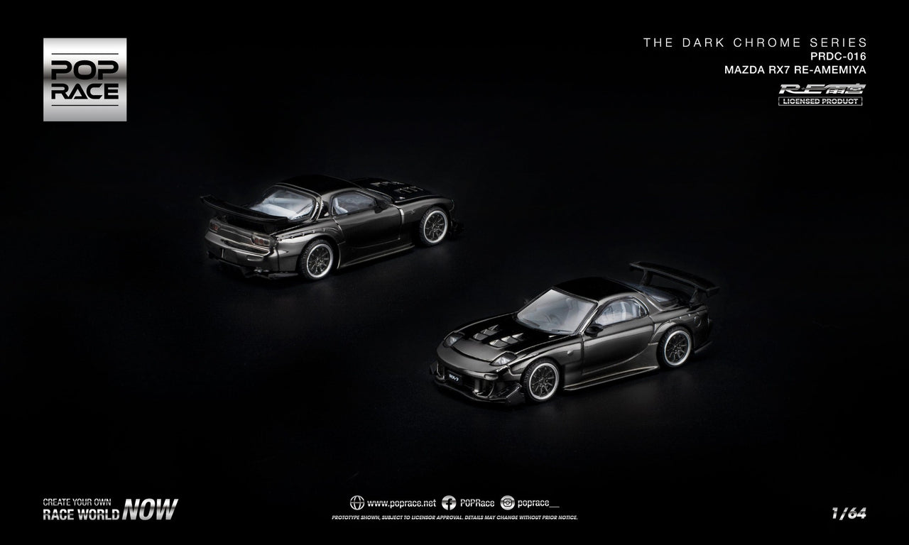 PRE-ORDER Pop Race 1:64 MAZDA RX-7 RE-AMEMIYA DARK CHROME