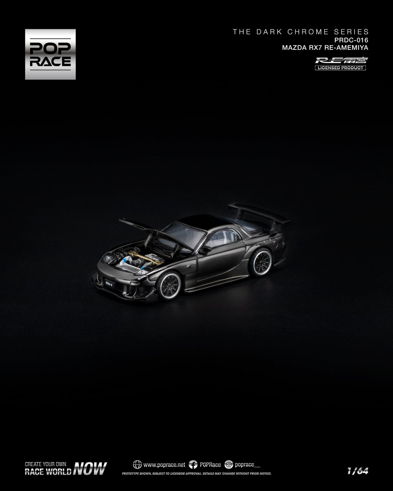 PRE-ORDER Pop Race 1:64 MAZDA RX-7 RE-AMEMIYA DARK CHROME