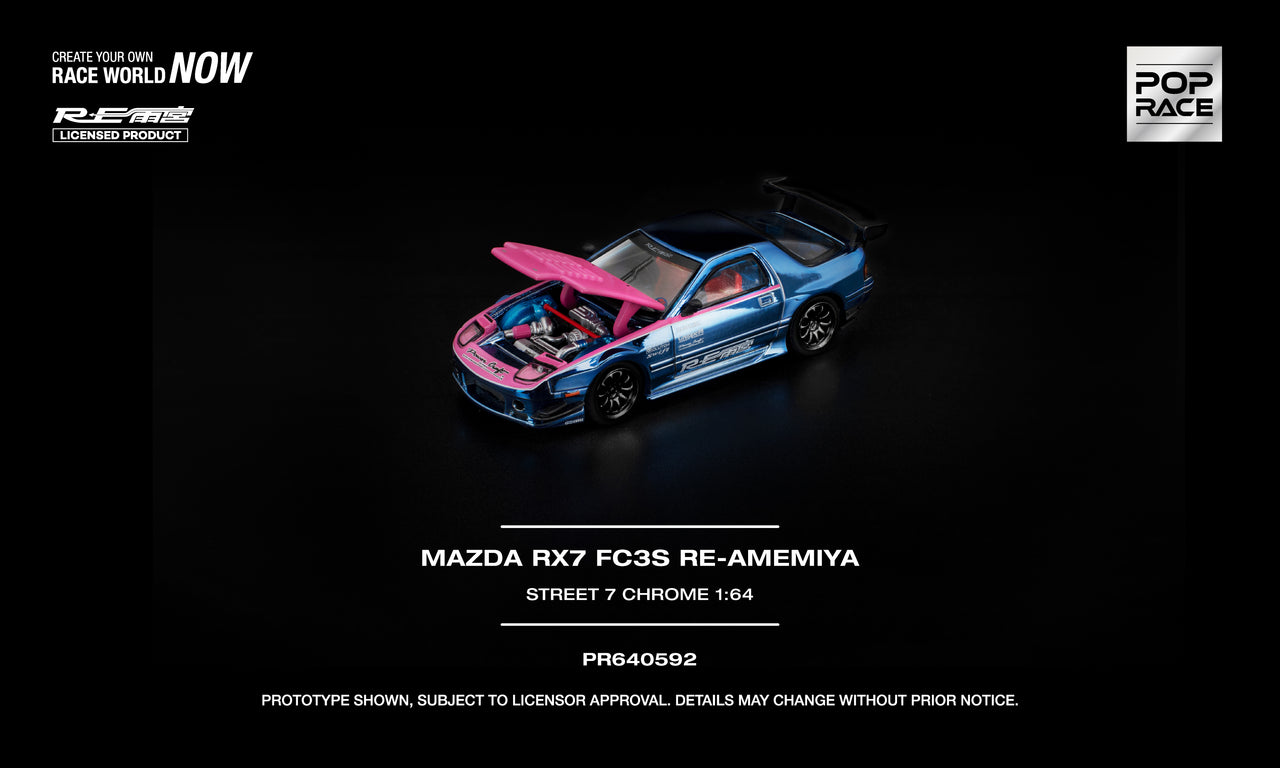 PRE-ORDER Pop Race 1:64 MAZDA RX7 FC3S RE-AMEMIYA STREET CHROME