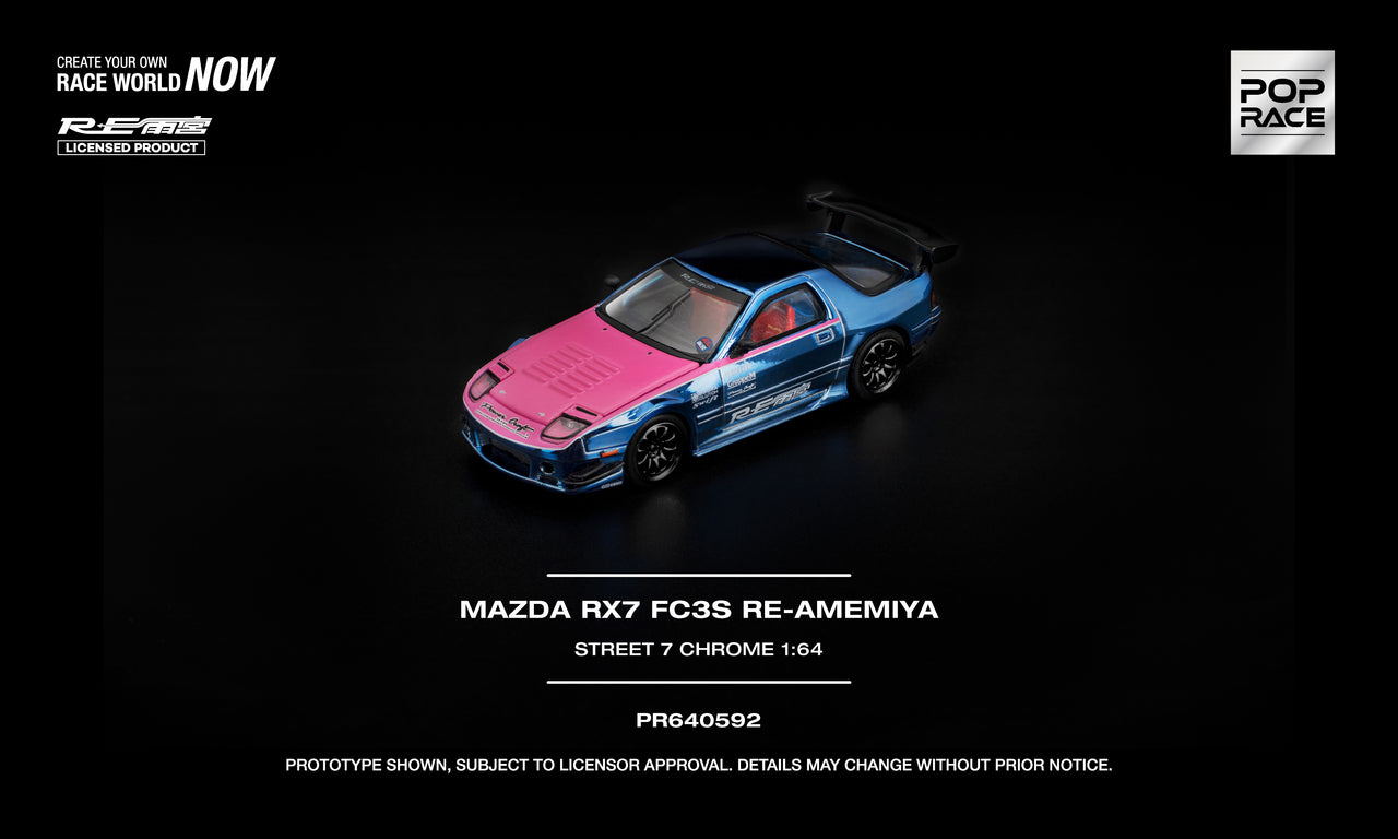 PRE-ORDER Pop Race 1:64 MAZDA RX7 FC3S RE-AMEMIYA STREET CHROME