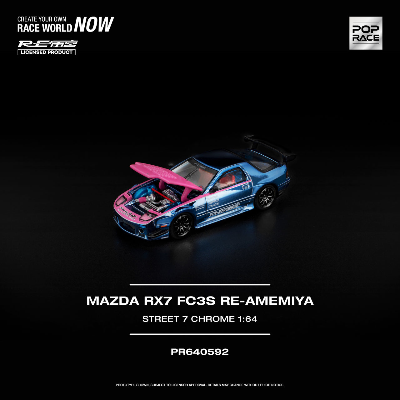 PRE-ORDER Pop Race 1:64 MAZDA RX7 FC3S RE-AMEMIYA STREET CHROME
