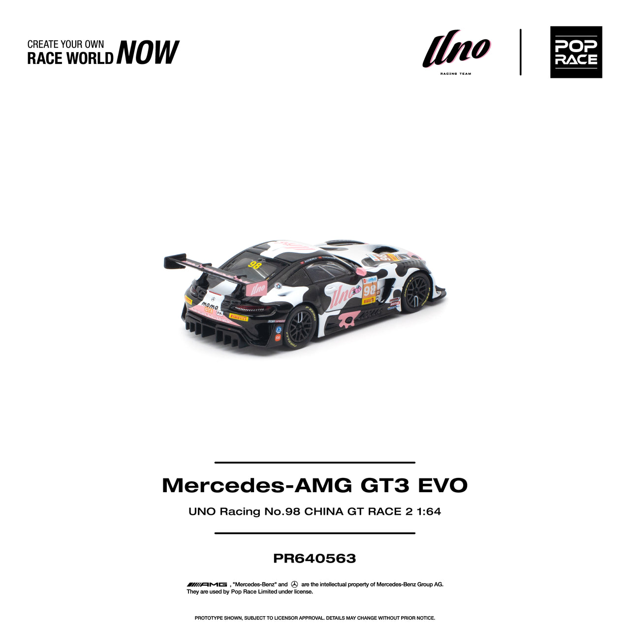 PRE-ORDER Pop Race 1:64 MERCEDES-AMG GT3 EVO UNO RACING NO.98 CHINA GT RACE 2 "Momo